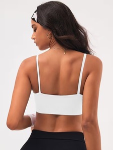 Women Cross Halter Neck Sports <b>Bra</b> High Neck Ribbed Seamless Workout Bralette Removable Padded <b>Open</b> Back Fitness Crop Top - Product Image 4