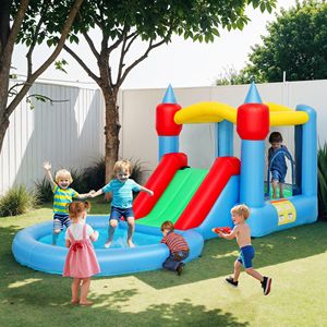 Parco Giochi Gonfiabile 4 in 1 per Interni con Scivolo, Canestro da Basket, Piscina di Palline, Soffiatore da 370W e Borsa per il Trasporto - Dimensioni 163"x81"x75" - Product Image 2