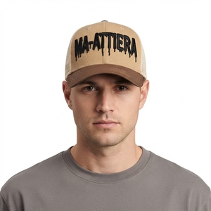 Men's Khaki Trucker Cap Custom Embroidered Logo Mesh <b>Back</b> Baseball Hat Adjustable Outdoor Streetwear - Product Image 1