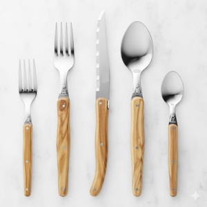 Atractivo Juego de Cubiertos de Acero Inoxidable con Mango de Madera, Juego de Cubiertos Ecológicos para el Hogar y Restaurantes, Cubertería Plateada al Mejor Precio - Product Image 5