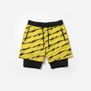 Shorts de course pour hommes à taille élastique avec doublure, séchage rapide, cordon de serrage, shorts de sport 2 en 1 avec poches - Product Image 5