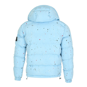 Veste matelassée à capuche bleu clair avec imprimé à pois, coupe-vent, manteau d'hiver, coupe régulière, style décontracté unisexe, fermeture éclair - Product Image 3