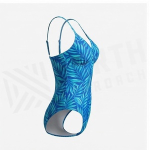 Blue Butterfly Print 2 Piece Yoga <b>Set</b> With Gold Trim Deep V Neck Halter Bodysuit And Knee Length Wrap <b>Skirt</b> - Product Image 3