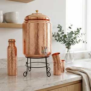 Antique Copper Water Pot and Dispenser <b>Container</b> Pot 100% Natural Tumbler Serve Ware Copper Water Pot Wholesale - Product Image 5