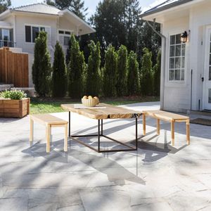 Banco moderno de madera maciza de pino de 52.1 pulgadas para exteriores, sin nudos, sin respaldo, para comedor, piscina y playa, con asiento de listones para patios. - Product Image 5