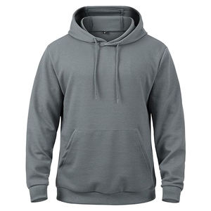 Sweat-shirt à capuche noir uni pour homme, coupe classique, tricoté, manches longues avec poche, respirant, décontracté, été, 100% coton molletonné - Product Image 3