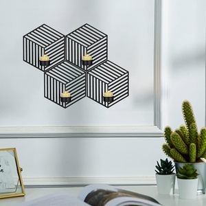 Geometric Iron Candle <b>Sconces</b> Black Metal Hexagon Wall Mounted Pillar Tealight Holders Modern Wall Art Decor for Living Room - Product Image 2