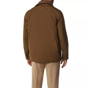 Mens <b>Brown</b> Canvas PU <b>Leather</b> Fleece <b>Jacket</b> Zipper Closure Chest Pockets Workwear Outerwear Durable Winter Casual Coat - Product Image 4