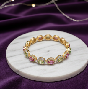 Brazalete de Piedras Múltiples, Amatista Azul, Verde Hidro, Plata 925, Chapado en Oro de 18K, Talla 2.5, Joyería de Plata Esterlina Hecha a Mano al por Mayor - Product Image 3