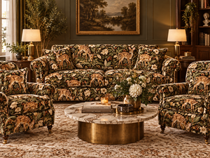 Tela de Tapicería con Estampado Floral de Ciervos, Tela Verde Marrón para Muebles y Decoración del Hogar - Product Image 1