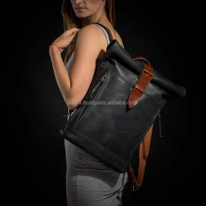 Premium Unisex Genuine Buff Leather Backpack Hecho a mano Roll Top Closure para viajes y senderismo Casual Laptop 2017 - Product Image 4