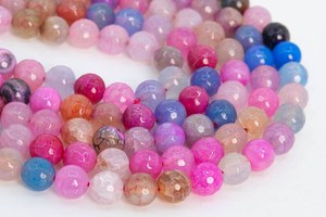 Perles d'agate violette à motif craquelé, pierres précieuses naturelles facettées rondes, perles en vrac, brin complet, vente en gros - Product Image 3