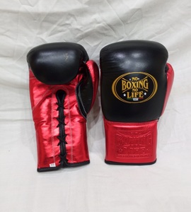 Customized No Boxing No Life Mexican Style Lace-Up Boxing Gloves <b>Red</b> Black Real Leather Breathable Adult Training Sparring Glove - Product Image 4