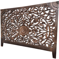 Tête de lit murale King Size en bois sculpté, finition cuivre brun, motif Mandala sculpté à la main, design artisanal, Smart Art, pour appartement