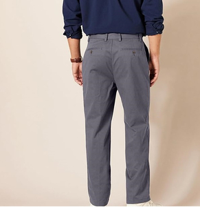 Pantalon chino gris coupe droite pour homme, poids moyen, infroissable, devant plat, style décontracté, braguette boutonnée - Product Image 3