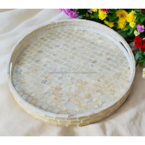 Bandeja rectangular de madera hecha a mano con incrustaciones de hoja de nácar, diseño clásico para servir, decoración natural, regalo de boda, madera de acacia artesanal. - Product Image 5
