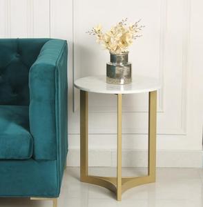 Modern <b>Marble</b> <b>Top</b> Brass <b>Console</b> <b>Table</b> with Trestle Base for Living Room Furniture - Product Image 3