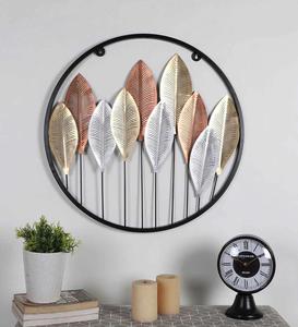 Modern Metal <b>Leaf</b> <b>Wall</b> Art Round Frame <b>Decorative</b> <b>Wall</b> Hanging for Living Room Bedroom Office Home Décor - Product Image 4