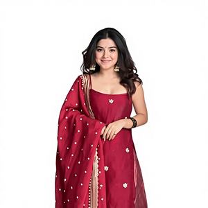 Hermoso Vestido Anarkali de Diseño Indio-Pakistaní en Tela de Seda Chinon con Bordado de Hilo, para Fiestas, Bodas, Uso Casual y Tradicional para Mujeres - Product Image 1