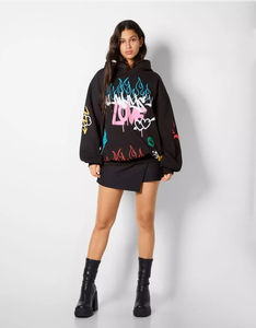 Sudadera con capucha oversize de invierno con logo personalizado, forro polar estampado, ecológica, para mujer, con bordado de insignia, cremallera completa, estilo urbano. - Product Image 6