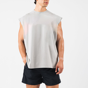 Men's Cotton Tank Tops Gym Exercise Fitness Sports <b>Vest</b> with Wide Shoulder Round Neck Sleeveless Shirt Casual Wear Tank Tops - Product Image 3