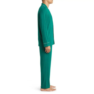 <b>Men's</b> Emerald Green Silk Satin Long Sleeve <b>Pajama</b> <b>Set</b> Classical Solid Color Smooth Full Length Sleepwear Spring Wear - Product Image 5