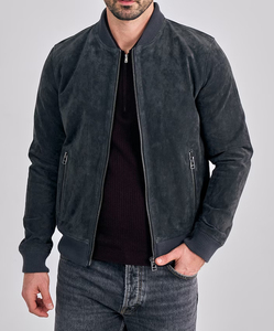 Blouson bomber en daim lavé pour homme, col montant, fermeture éclair, coupe classique, style moto, automne, fabriqué au Pakistan - Product Image 3