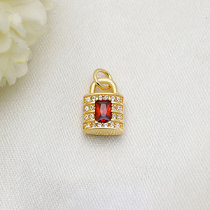 Pendentif breloque en forme de cadenas plaqué or, avec micro-pavé de pierres rectangulaires en zircon cubique coloré, bijoux en argent, pour cadeau, vente en gros - Product Image 4