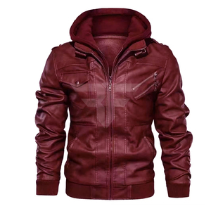 Factory Wholesale Fashion Men <b>Racer</b> Motorcycle PU Leather Plus Size Hooded <b>Jacket</b> Breathable Zipper Stand Autumn Brown Black - Product Image 1