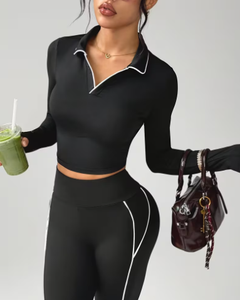 <b>Women's</b> Casual Solid Yoga Leggings Set Zip-Up Athletic <b>Jacket</b> & Full-Length Pants High-Waisted Spandex Quick-Dry Seamless - Product Image 5