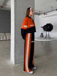 Ensemble de survêtement pour femme, noir, blanc et rouge, veste zippée, pantalon large, coupe ample, tenue sportive - Product Image 5