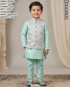 Junior Maharaja Boys' Bandhani Traditional <b>Silk</b> Floor-Length <b>Kurta</b> Outfit for Wedding & Party - Product Image 4