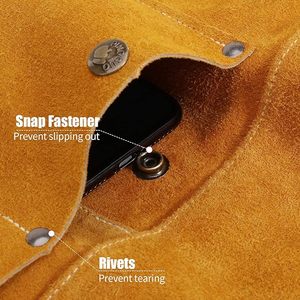 Tablier en cuir jaune avec poche avant, protection anti-chaleur, pour usage en usine et atelier, coupe standard, coutures surjetées - Product Image 5