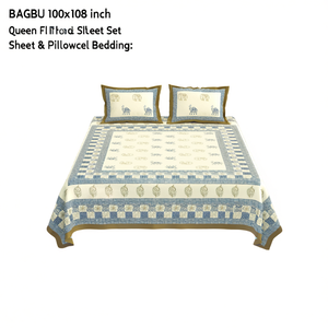BAGRU 100x108 Inch Queen <b>Bed</b> Sheet Set 100x108 Flat and Fitted 2 Pillow <b>Covers</b> Solid Pattern 120TC Home Hotel Bedding - Product Image 2