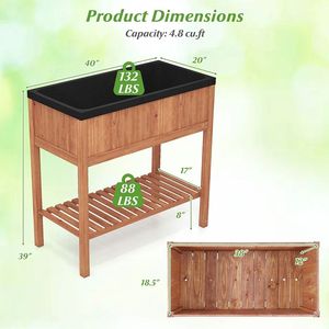 Bac à légumes surélevé en bois avec étagère de rangement, capacité 220 LBS, pour abris et rangements - Product Image 5