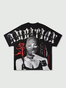 Camiseta de Algodón para Mujer, Estilo Urbano, Estampado Gráfico, Corte Holgado, Cuello Redondo, Manga Corta, Largo Regular, Tejido Jersey Transpirable - Product Image 2