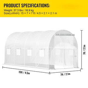 Serra Portatile a Tunnel 15 x 6.5 x 7 piedi con Struttura in Acciaio Zincato, 1 Trave Superiore e Pali Diagonali, in Plastica Verde - Product Image 5