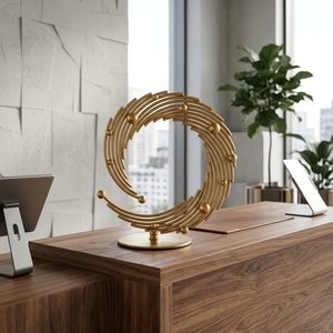 AH CREATIONS Sculpture abstraite en laiton Art Déco, design géométrique circulaire, faite à la main, décoration de table pour salon - Product Image 4