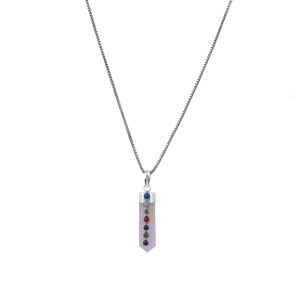Collar con Colgante de Cuarzo Rosa de la Mejor Calidad al por Mayor, con Cadena de Plata de Ley y 7 Chakras, para Bodas - Product Image 1