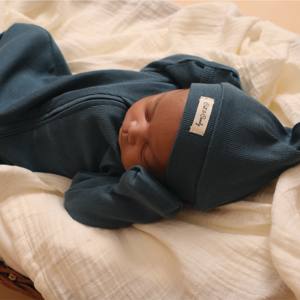 Conjuntos de ropa de bebé recién nacido con cremallera azul marino elastano de costilla de bambú de calidad superior - Product Image 4