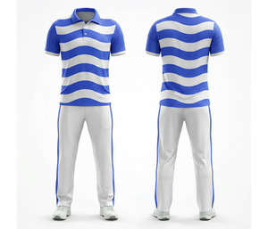Uniforme de críquet para hombre, conjunto de camisa polo y pantalones sublimados con rayas verdes y blancas, ropa deportiva transpirable de poliéster para equipos y clubes. - Product Image 6