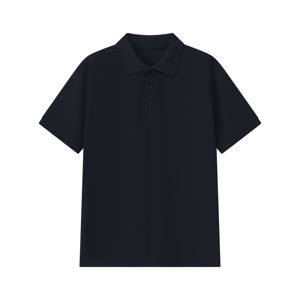Men's Short Sleeve Cotton Pique Polo Shirt Solid Navy Blue Casual Regular Fit Breathable Knitted Design - Product Image 1