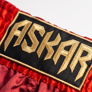 Pantalones Cortos de Boxeo Unisex Rojos Askar con Logotipo Bordado en la Parte Delantera, Ribete Dorado, Corte Regular, Ligeros, de Secado Rápido, Transpirables, de Spandex - Product Image 4