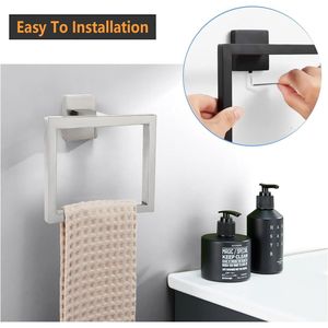 Portasciugamani Quadrato in Acciaio Inox SUS 304 dal Design Moderno, Porta Asciugamani Ispessito con Pratici Supporti per il Bagno - Product Image 4