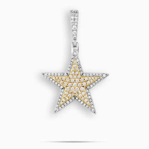Luxury Two-Tone <b>Iced</b> <b>Out</b> Star Pendant Necklace | Gold & White Five-Point Star Pendant | Hip Hop Tennis <b>Chain</b> Jewelry - Product Image 1