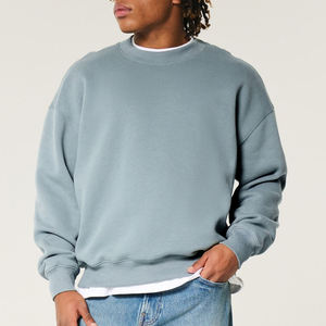 Sweat-shirt ample de haute qualité, poids lourd 210 grammes, effet vieilli, lavage à l'acide, col rond surdimensionné, sweat-shirts pour hommes, 100% coton - Product Image 4