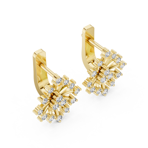 Pendientes únicos de diamantes redondos cultivados en laboratorio con diseño de copo de nieve, con clip en oro amarillo de 18 quilates, para uso diario, fiestas y regalos para mujeres. - Product Image 2