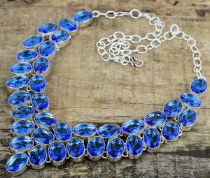 Collar de Cadena con Eslabones y Topacio Azul de Landon, Plata de Ley 925, Joyería Hecha a Mano para Mujer, Regalo de Aniversario - Product Image 1