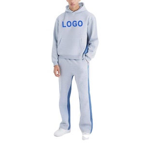 Men's Oversize Acid Wash Tracksuit Custom Logo Heavyweight Two-Piece <b>Flared</b> Pants for Puff Print Hooded Sweat Suits Maternity - Product Image 2