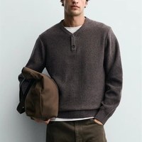 Pull en maille Henley de luxe pour homme, col boutonné, manches longues, doux et chaud, tricot d'hiver décontracté, vente en gros de vêtements